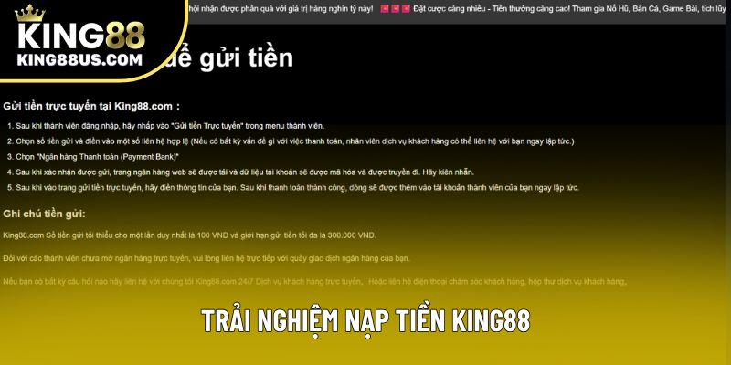 Trải nghiệm nạp tiền King88 Trải nghiệm nạp tiền King88